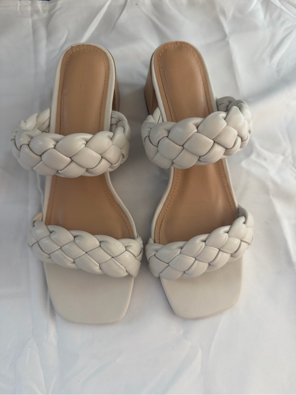 Sincerly Jules White Braided Double-Strap Slide Heels